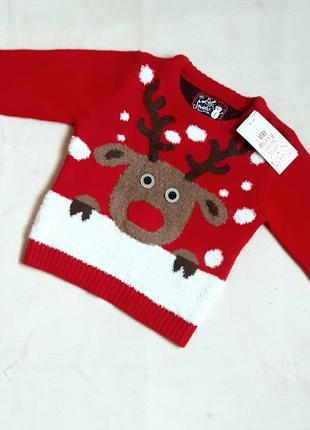 Светр ошатний новорічний олень з підсвіткою на 1-1,5 року (80-85 см)