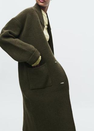 Пальто жіноче хакі трикотажне zara new6 фото
