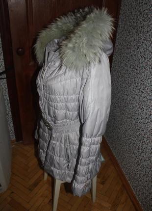 Пуховик с мехом зима теплый серебро мех натуральный5 фото