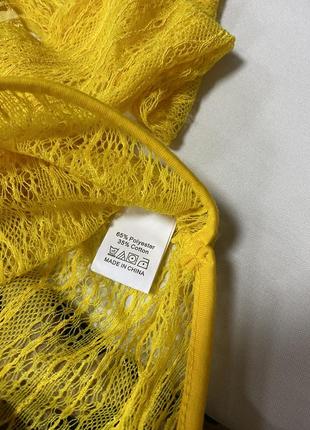 Боди комбидресс желтый прозрачный с вырезом3 фото