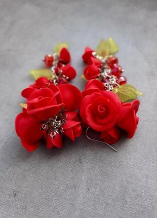 Сережки червоні троянди #сережки #троянди #красныерозы #прикраси #длинныесерьги #ручнаяработа5 фото