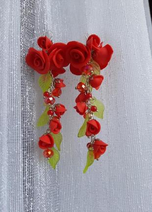 Сережки червоні троянди #сережки #троянди #красныерозы #прикраси #длинныесерьги #ручнаяработа3 фото