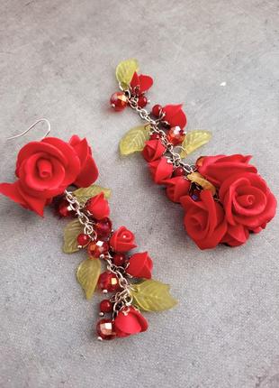 Сережки червоні троянди #сережки #троянди #красныерозы #прикраси #длинныесерьги #ручнаяработа2 фото