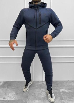 Теплий зимовий спортивний костюм  в стилі найк nike чоловічий комплект зіп худі на блискавці і штани на флісі приталений2 фото