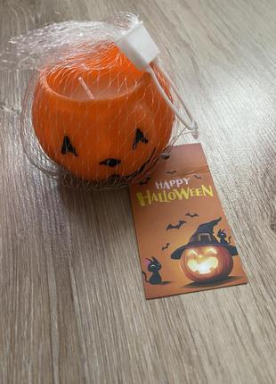 Свічка для свята halloween декор декорована хелоуін святкова помаранчева тиква мандарин свічник кругла з підсвічником дешево акція розпродаж