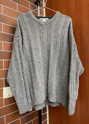 Шерстяний вʼязаний светр perry ellis сірий з орнаментом широкий светр h&m premium, zara
