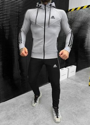 Топовий чоловічий спортивний костюм зіп худі на блискавці і штани якісний комплект осінній з вишивкою в стилі адідас adidas