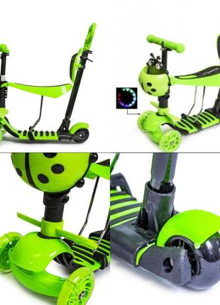 Самокат scooter "божья коровка" 5in1 green1 фото