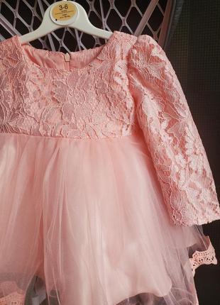 Дитяча гарна рожева ошатна пишна сукня з довгим рукавом на 1 рік рочок 12 місяців на день народження свято фотосесію весілля4 фото