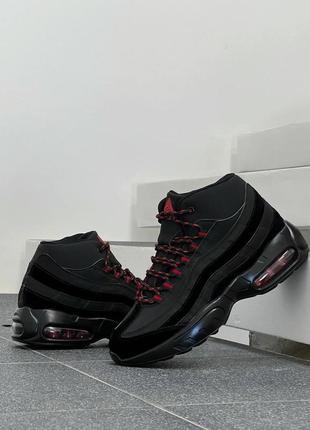 Мужские зимние кроссовки на меху, высокие, черные с красным6 фото