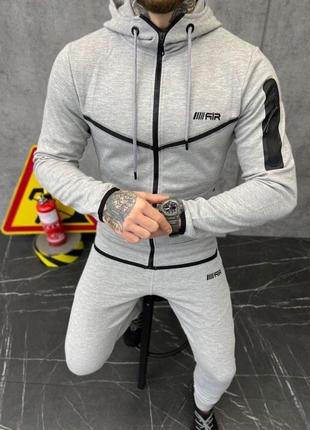 Стильний чоловічий трендовий костюм air tech fleece чоловічий комплект зіп худі на блискавці і штани якісний костюм