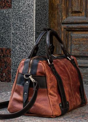 Саквояж из винтажной кожи, кожаная дорожная сумка3 фото
