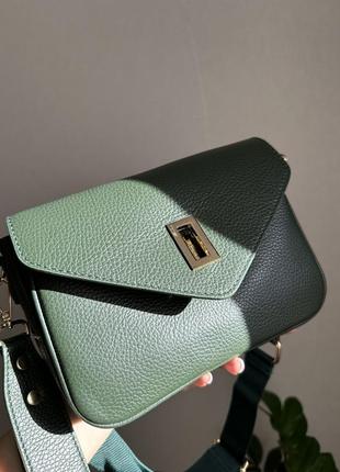 Шкіряна сумка кросбоді з текстильним ремінцем італія. кожаная сумочка virginia conti4 фото