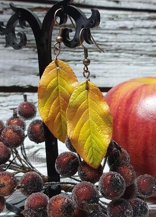 Сережки з осіннім листям, холодна порцеляна3 фото