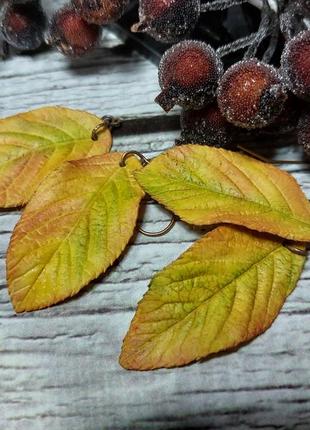Сережки з осіннім листям, холодна порцеляна6 фото