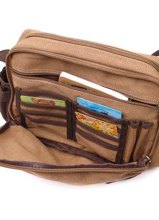 Вместительная мужская сумка мессенджер из плотного текстиля vintage 22205 коричневый7 фото