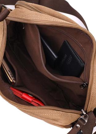 Вместительная мужская сумка мессенджер из плотного текстиля vintage 22205 коричневый6 фото