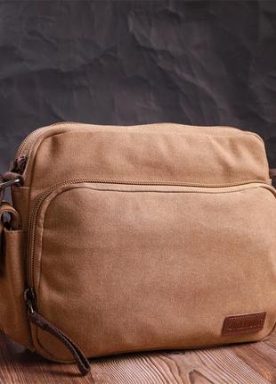 Вместительная мужская сумка мессенджер из плотного текстиля vintage 22205 коричневый9 фото
