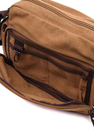 Вместительная мужская сумка мессенджер из плотного текстиля vintage 22205 коричневый4 фото