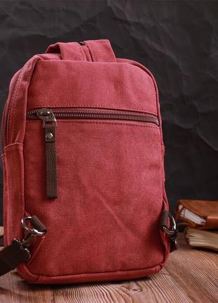 Надежная сумка-рюкзак с двумя отделениями из плотного текстиля vintage 22164 бордовый8 фото