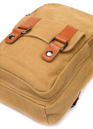 Зручна сумка-рюкзак у стилі мілітарі з двома відділеннями зі щільного текстилю vintage 22166 пісочний3 фото