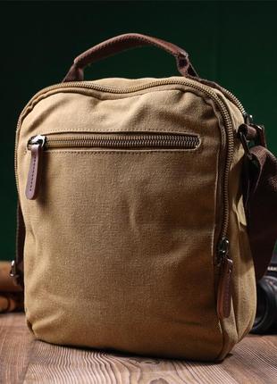 Вертикальная сумка для мужчин из текстиля vintage 22239 песочный8 фото