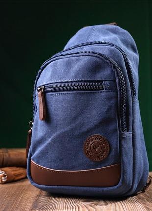 Удобная сумка для мужчин через плечо с уплотненной спинкой vintagе 22176 синий7 фото