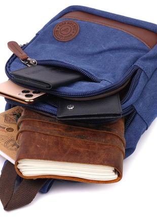 Удобная сумка для мужчин через плечо с уплотненной спинкой vintagе 22176 синий6 фото
