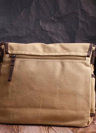 Практична сумка через плече для ноутбука 13" зі щільного текстилю vintage 22202 пісочний8 фото