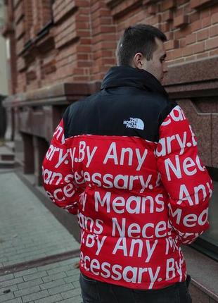 Зимний пуховик supreme x the north face tnf красный мужской / женский4 фото