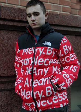 Зимний пуховик supreme x the north face tnf красный мужской / женский5 фото