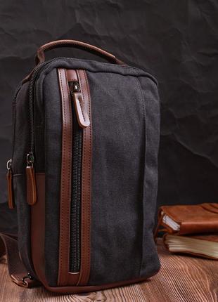Оригинальная мужская сумка через плечо из плотного текстиля vintage 22192 черный7 фото