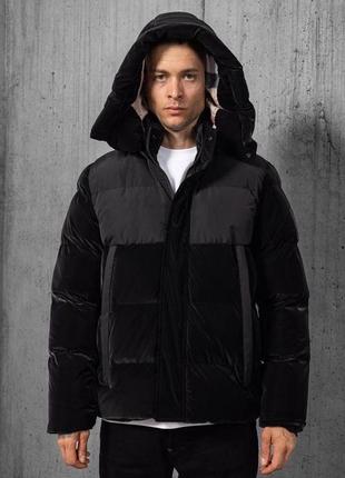 Куртка в стилі burberry до -20° зима з капюшоном чорна