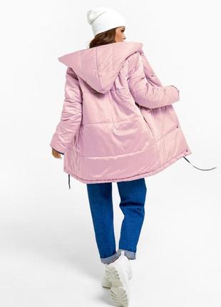 Фиолетово-розовая двухсторонняя куртка с капюшоном3 фото