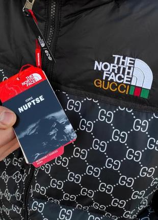 Зимний пуховик the north face x gucci black черный мужской / женский3 фото