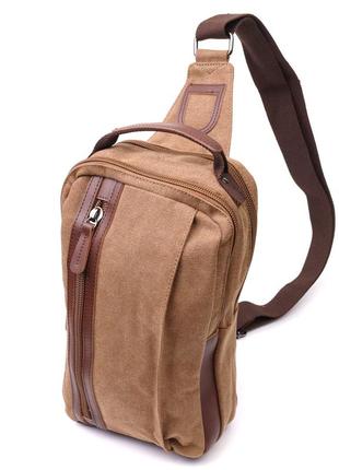 Вертикальная мужская сумка через плечо из плотного текстиля vintage 22191 коричневый