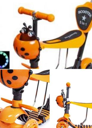 Самокат scooter "божья коровка" 5in1 orange1 фото