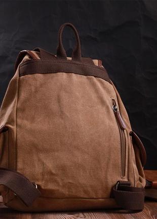 Мужской текстильный рюкзак что закрывается клапаном на магнит vintage 22155 коричневый8 фото