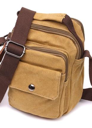 Отличная небольшая мужская сумка из плотного текстиля vintage 22222 песочный