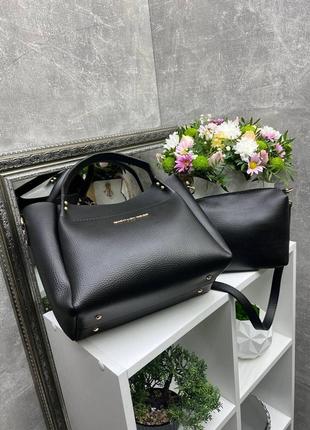 Комплект женская сумка + клатч черная с красным michael kors2 фото