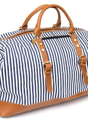 Дорожная сумка текстильная женская в полоску vintage 20667 белая2 фото