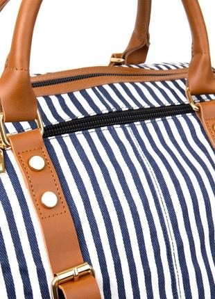Дорожная сумка текстильная женская в полоску vintage 20667 белая3 фото