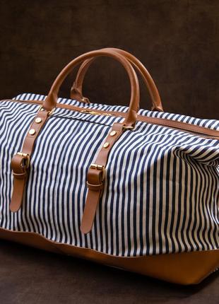 Дорожная сумка текстильная женская в полоску vintage 20667 белая8 фото