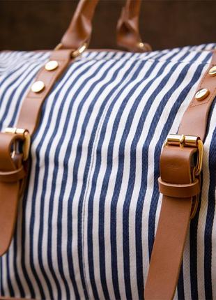 Дорожная сумка текстильная женская в полоску vintage 20667 белая10 фото