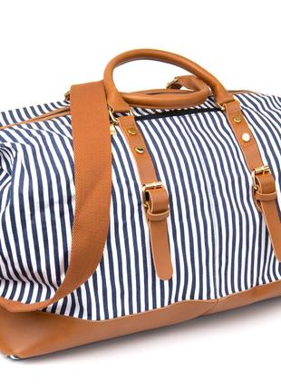 Дорожная сумка текстильная женская в полоску vintage 20667 белая6 фото