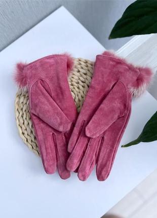 Замшевые перчатки с мехом кролик2 фото
