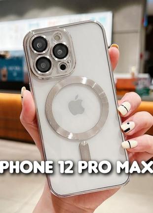 Чехол shining chrome case with magsafe на 12 pro max гальванический хромированный1 фото