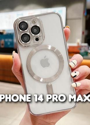 Чехол shining chrome case with magsafe на 14 pro max гальванический хромированный1 фото