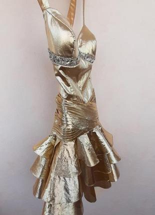 Вечернее эксклюзивное коктельное платье золот бисер вышивка камни фотос празд рюши страз бисер выпускн6 фото