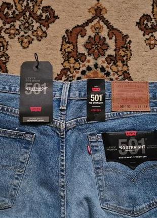 Брендові фірмові демісезонні зимові котонові стрейчеві джинси levi's 501 '93 premium,оригінал із сша, нові з бірками, розмір w34 l34.3 фото